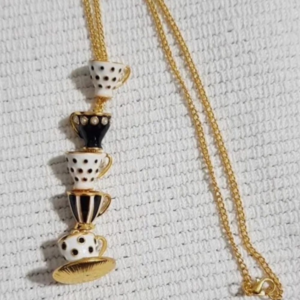 Gold and Black Teacup Pendant Necklace